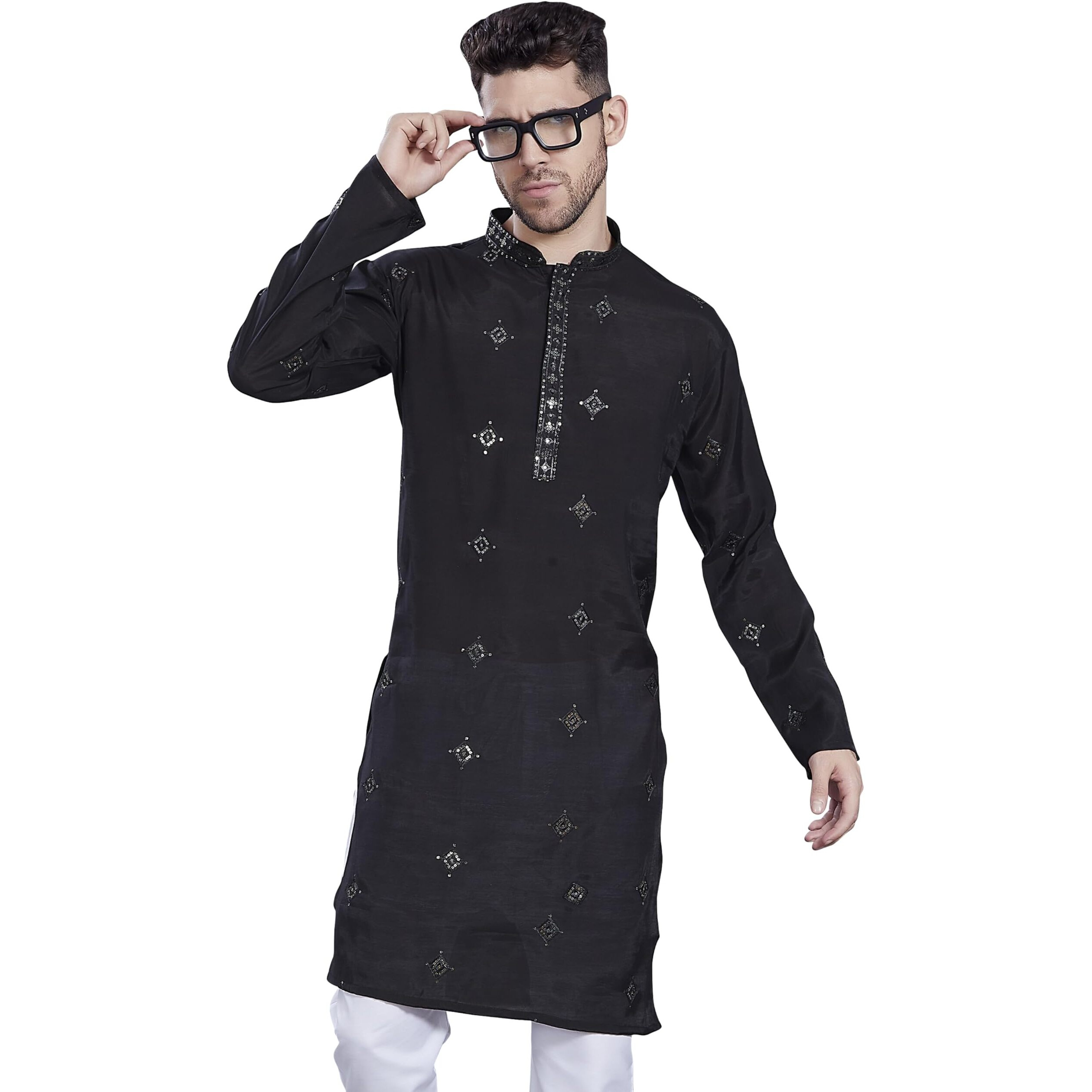 Divisive Men's Embroidered Silk Blend Only Slim Fit Kurta (Dkrt821_M_Black)