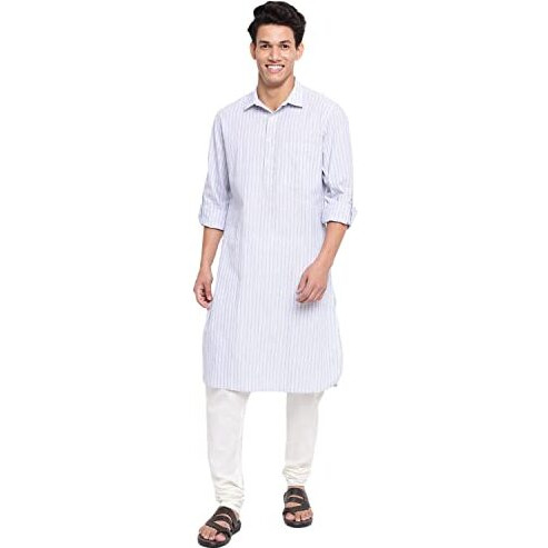 Fabindia Men Linen Regular Collar Pathani Kurta Cotton_L Off White