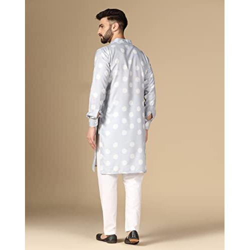 Greciilooks Mens Rayon Casual Regular Fit Kurta Set For Men (Grey, Medium)