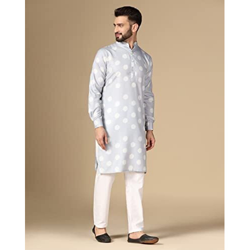 Greciilooks Mens Rayon Casual Regular Fit Kurta Set For Men (Grey, Medium)