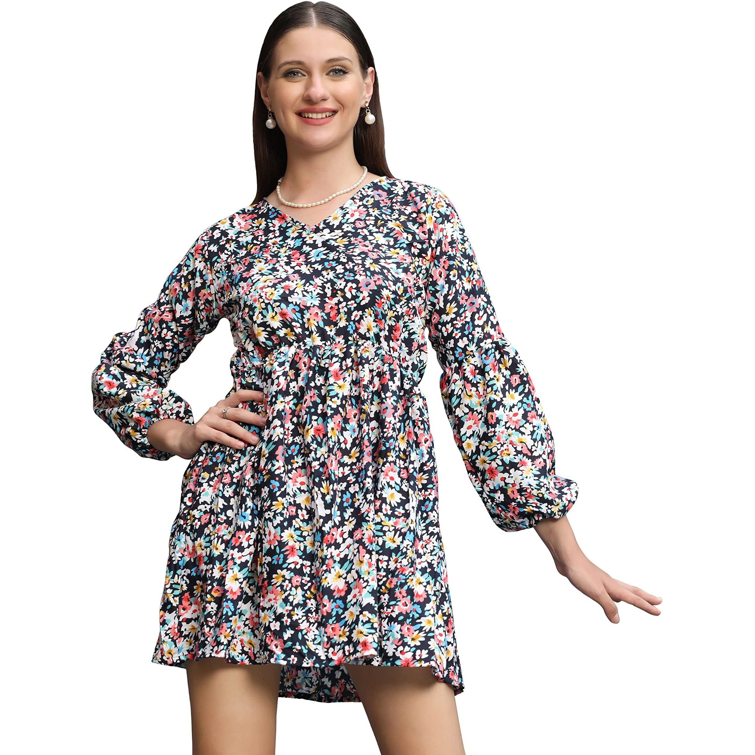 Greciilooks Womens Rayon A-Line Regular Fit Dress (Black, Large)