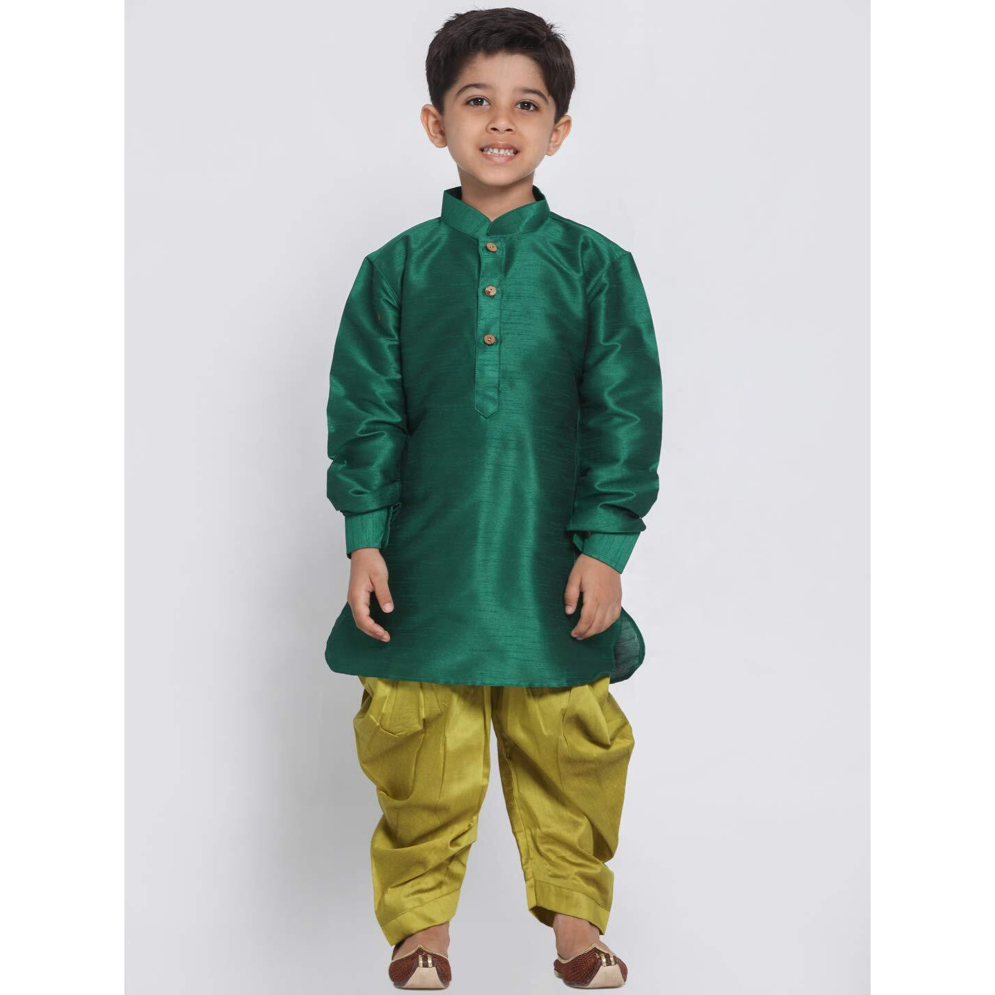 Jbn Creation Boys' Bottle Green And Chutney Silk Blend Kurta And Dhoti Set (B1590)