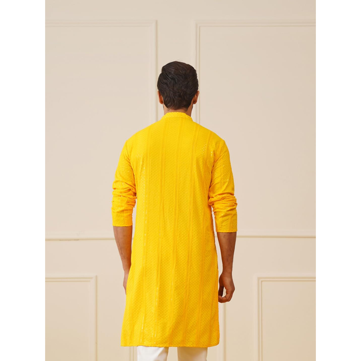 Jompers Men's Yellow Sequins Chikankari Embroidered Kurtas (Yellow, Xl)