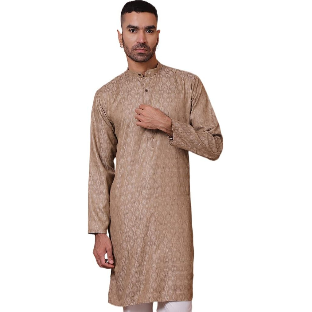 Jompers Men's Brown Woven Design Cotton Kurtas. (Brown, M)