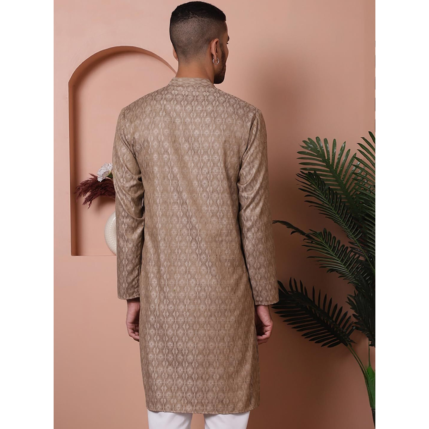 Jompers Men's Brown Woven Design Cotton Kurtas. (Brown, M)