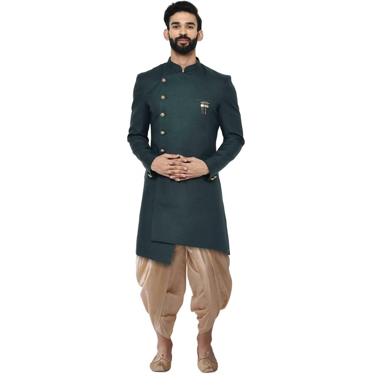 Kisah Mens Sherwani & Trouser Set  Solid Cotton Blend Ethnic Wear For Men  Regular Fit Wedding & Festive Look  Dry Clean Only, Green, 38