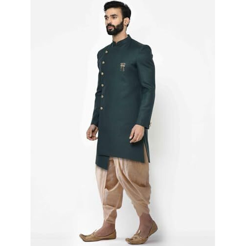 Kisah Mens Sherwani & Trouser Set  Solid Cotton Blend Ethnic Wear For Men  Regular Fit Wedding & Festive Look  Dry Clean Only, Green, 38