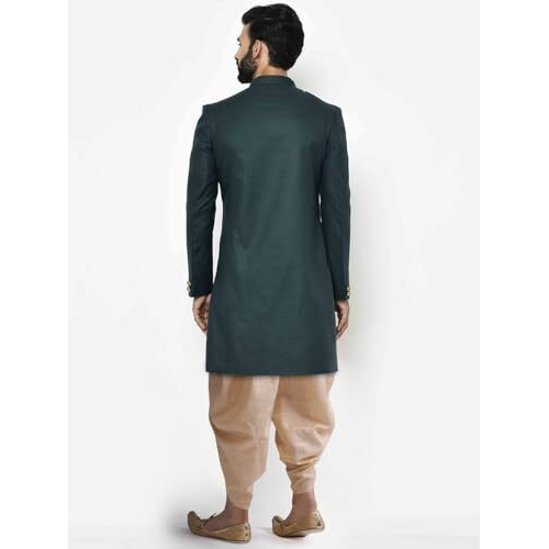 Kisah Mens Sherwani & Trouser Set  Solid Cotton Blend Ethnic Wear For Men  Regular Fit Wedding & Festive Look  Dry Clean Only, Green, 38
