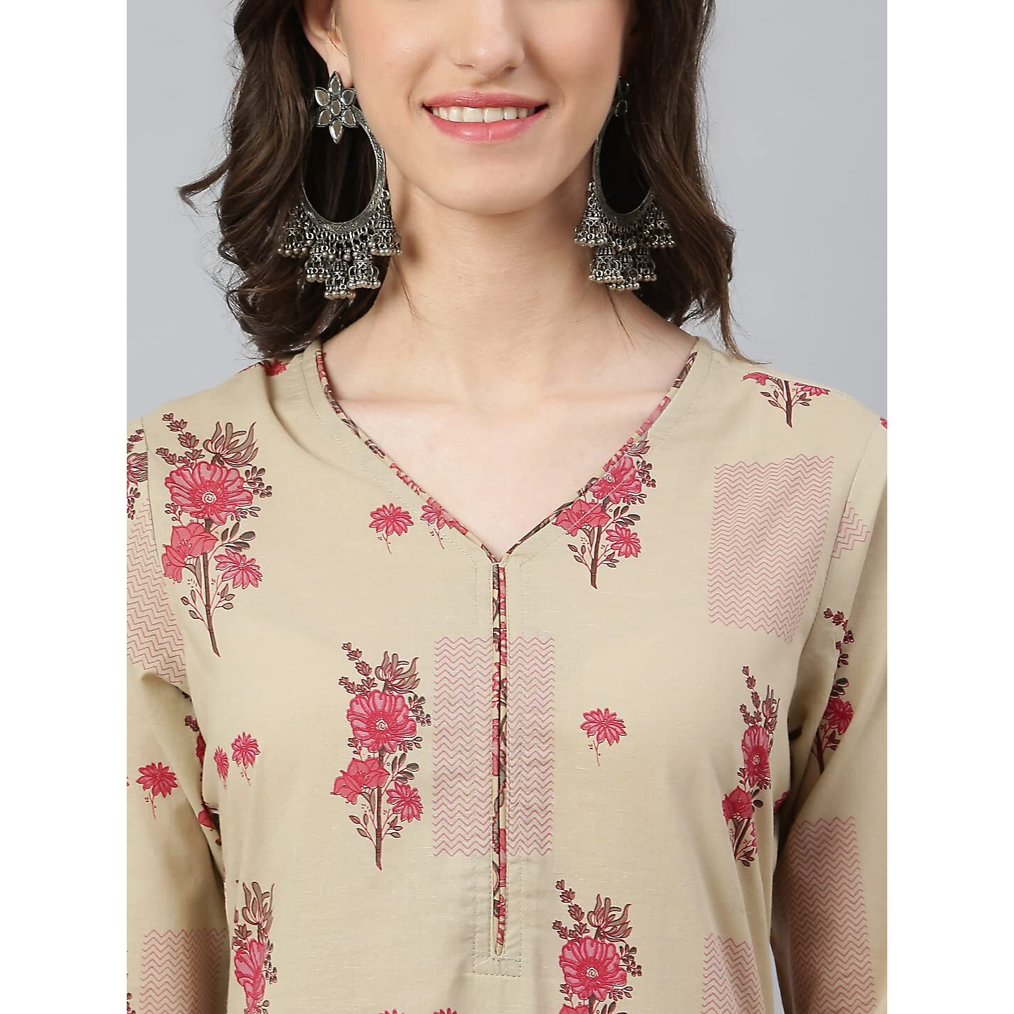 Idalia Floral Print Kurta With Jaal Printed Palazzo Pants Beige