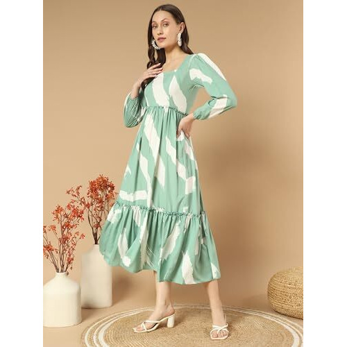 Kzully Women's Crepe A-Line Midi Dress (5001-Brush-Pista-Xl_Light Green