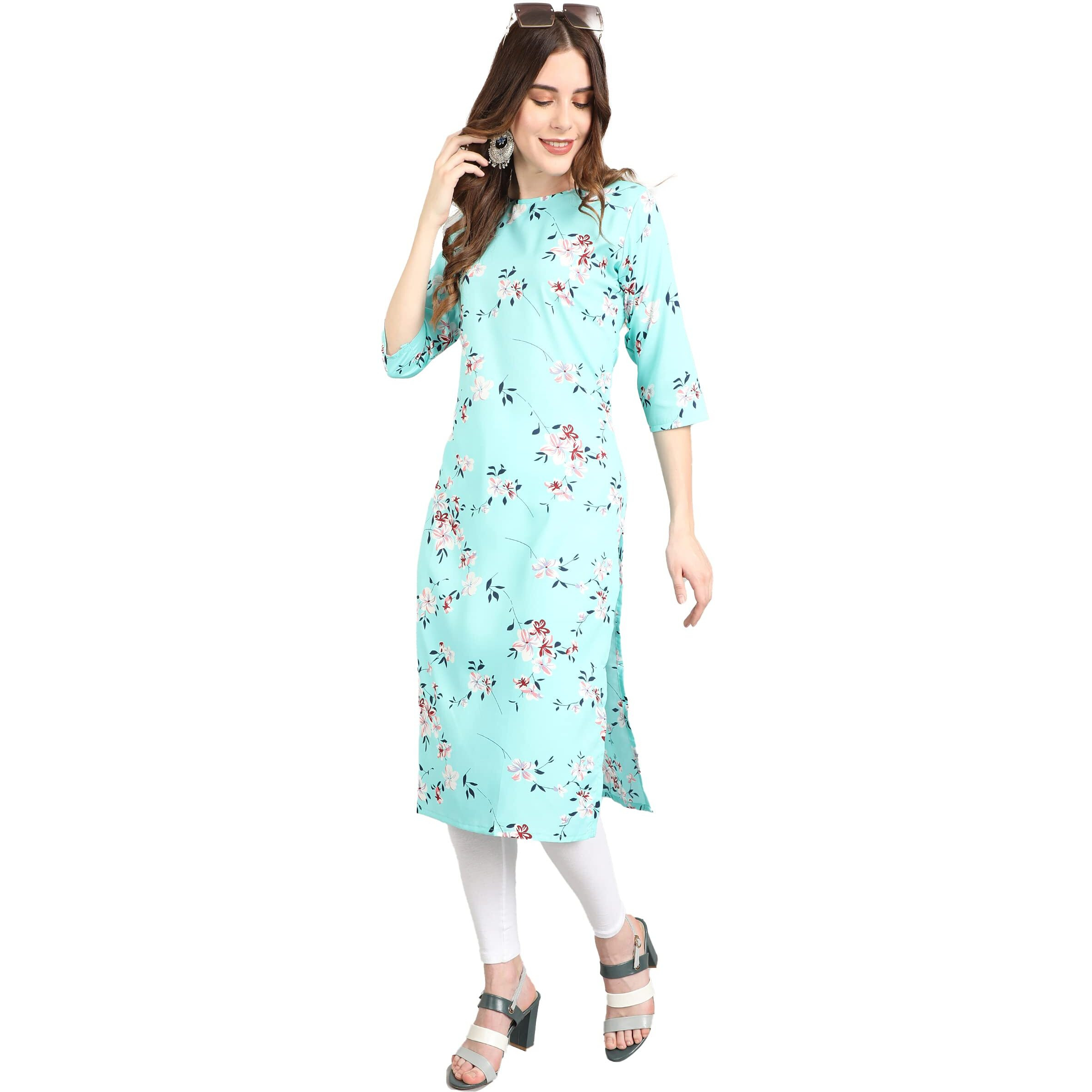 Lookmark Womens Crepe Straight Printed Kurti(K1054-Large),Blue
