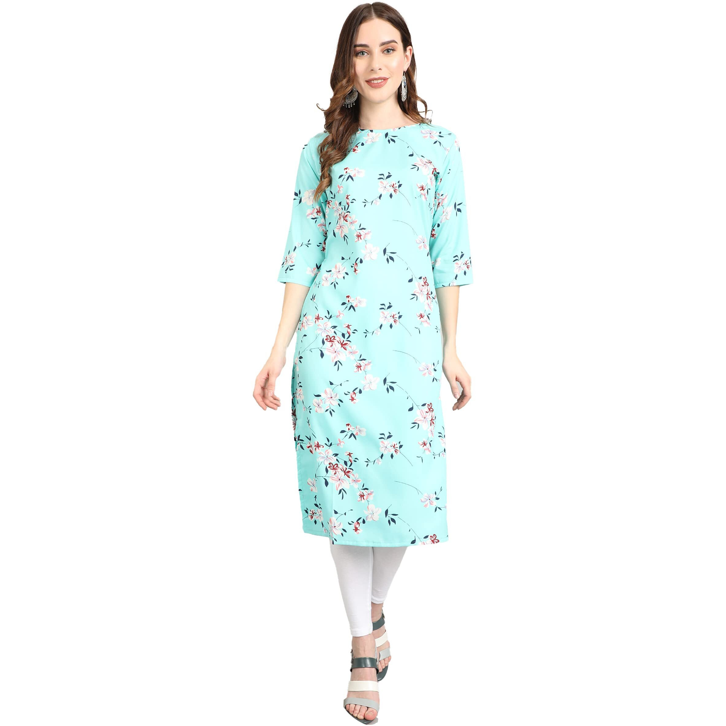 Lookmark Womens Crepe Straight Printed Kurti(K1054-Large),Blue