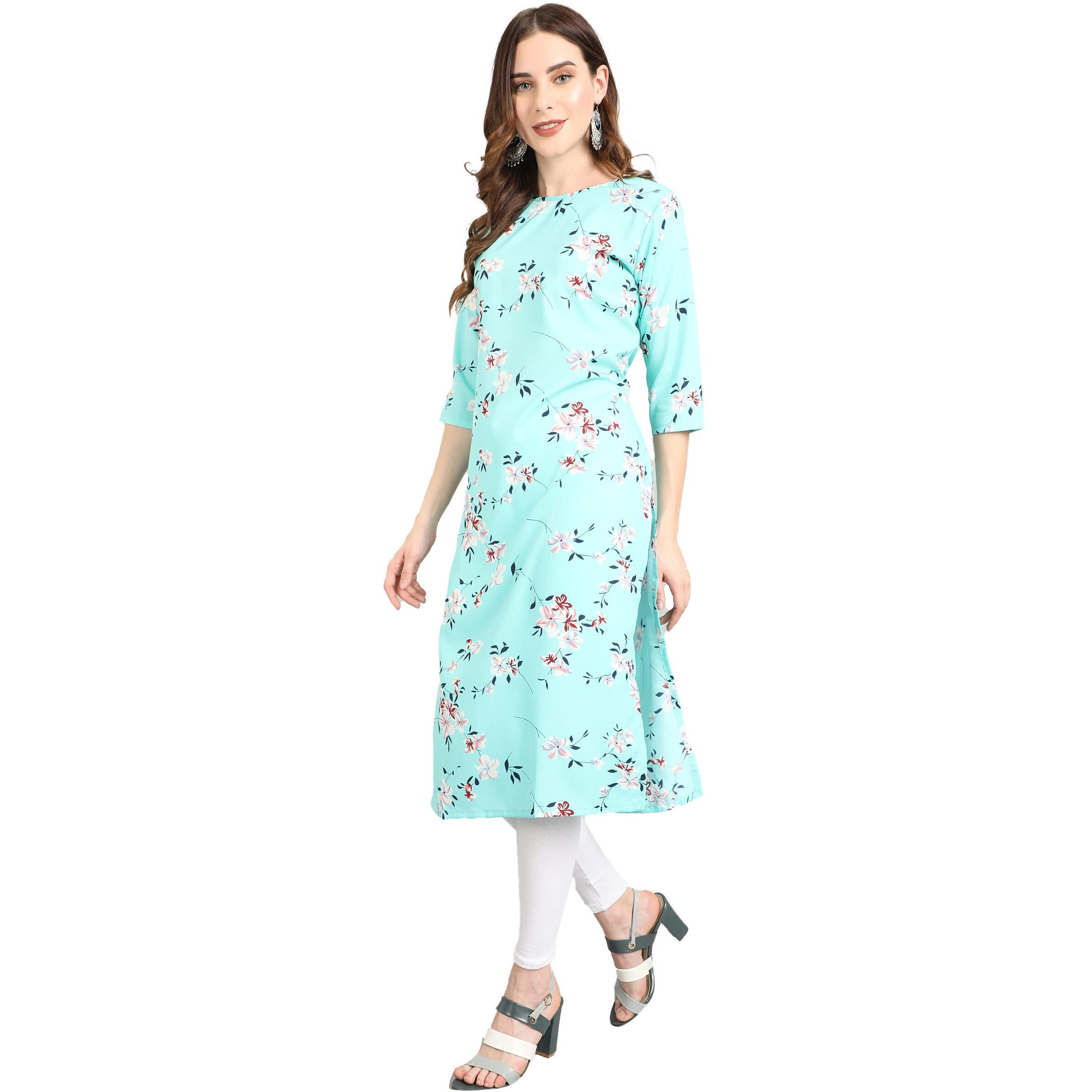 Lookmark Womens Crepe Straight Printed Kurti(K1054-Large),Blue