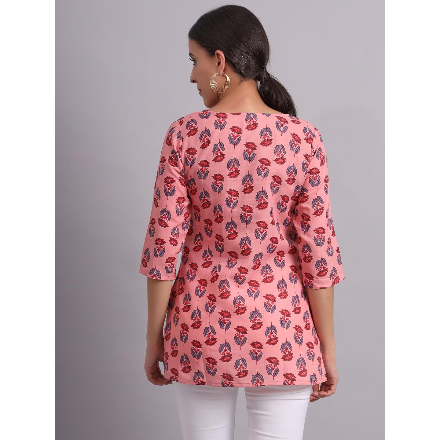 Patlani Women's Cotton Printed Short Fullstitched Kurti/Kurtas. Pink
