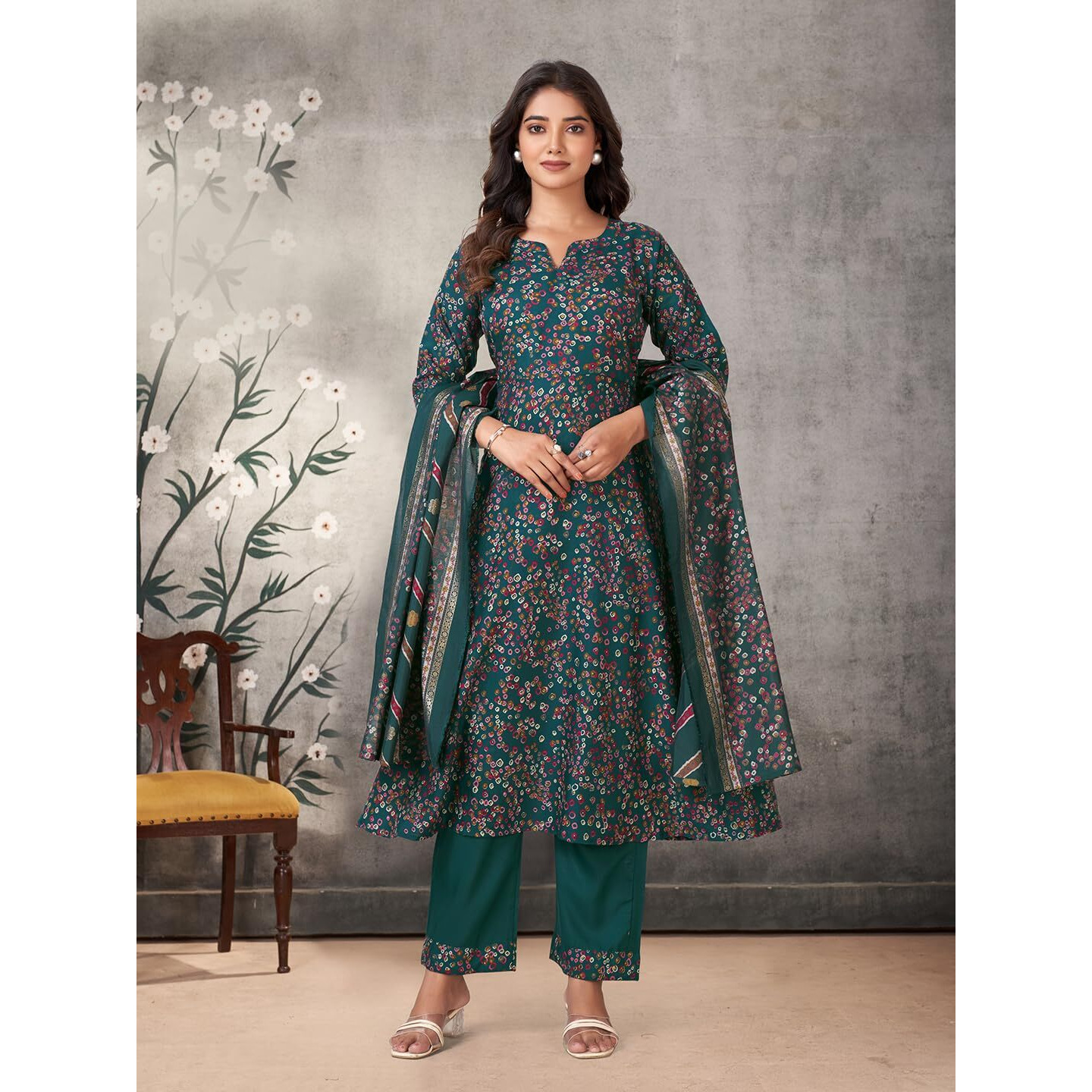 Pratham Blue Women's Rayon Floral Regular Kurta Set (Pb-6229-Xxl_Grey