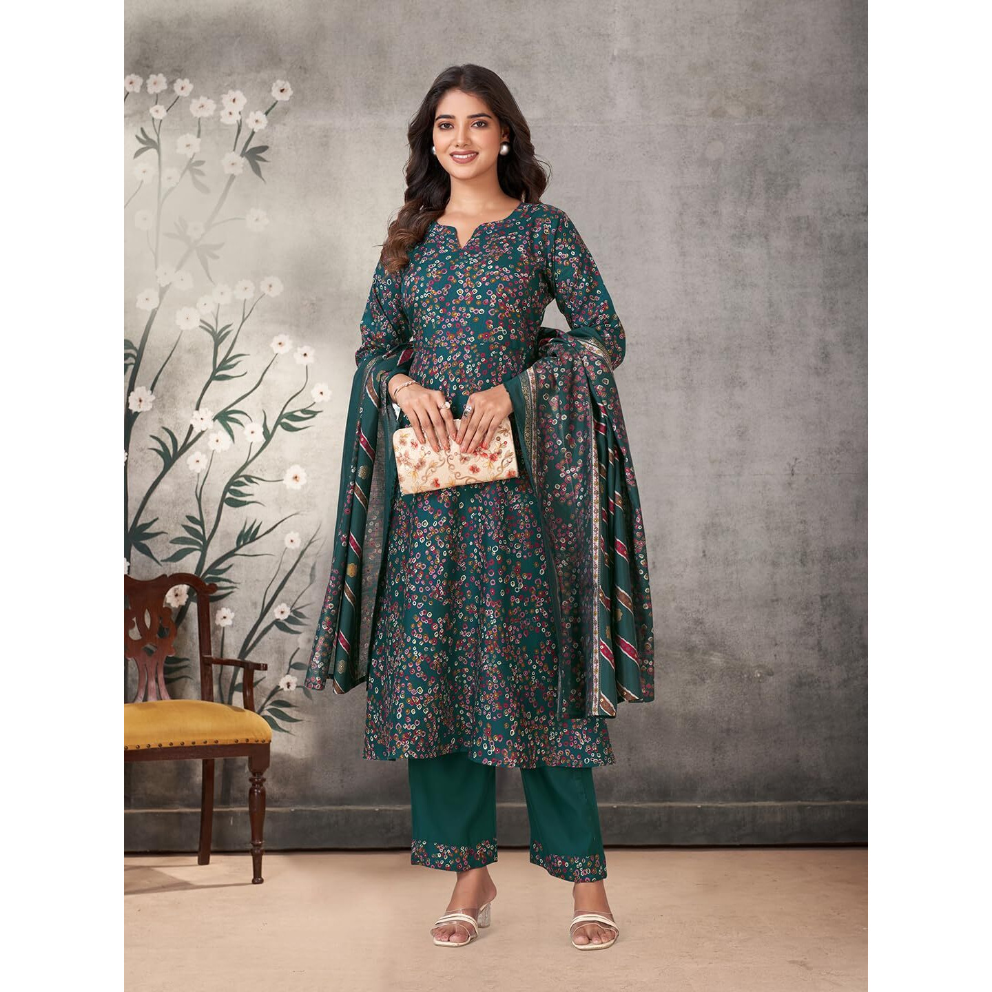 Pratham Blue Women's Rayon Floral Regular Kurta Set (Pb-6229-Xxl_Grey