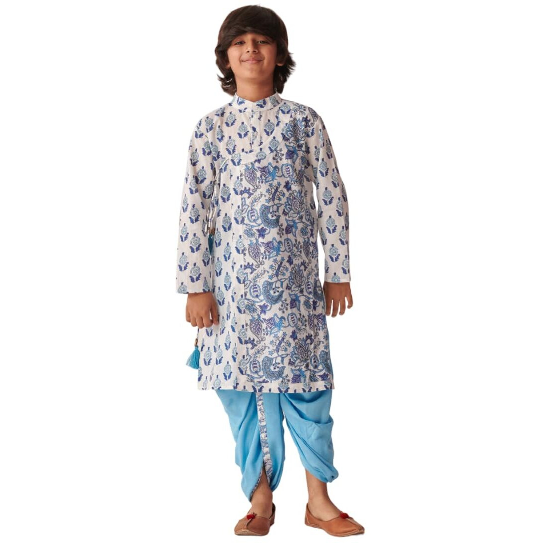 Pspeaches Boys Floral Printed Regular Kurta With Dhoti Pants (13-14Years)