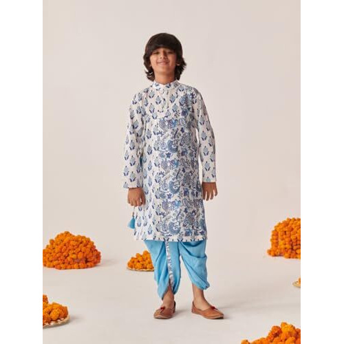 Pspeaches Boys Floral Printed Regular Kurta With Dhoti Pants (13-14Years)