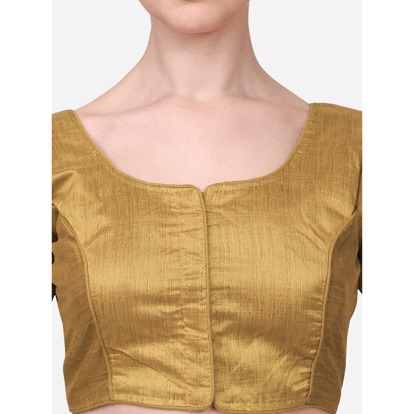 Pujia Mills Women's Silk Solid Short Sleeve Blouse (Kajal 3 Blouse_Gold_38)
