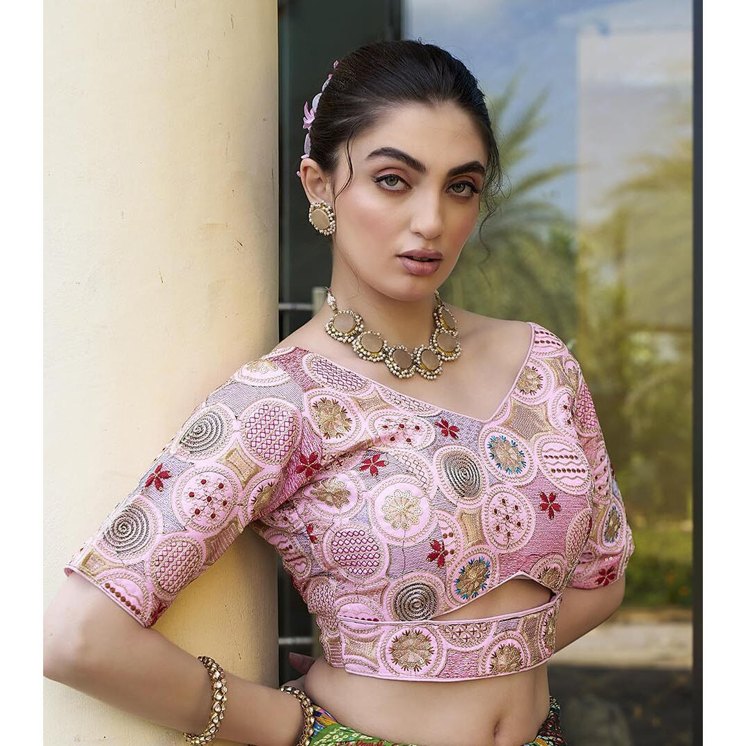 Pujia Mills Women's Blouse Readymade Blouse Embroidery Multi Coding Gold Thread Blouses Handwork Baby Pink Color Readymade Saree Blouse For Women For Saree And Lehenga Choli (A2420 Baby Pink 42)