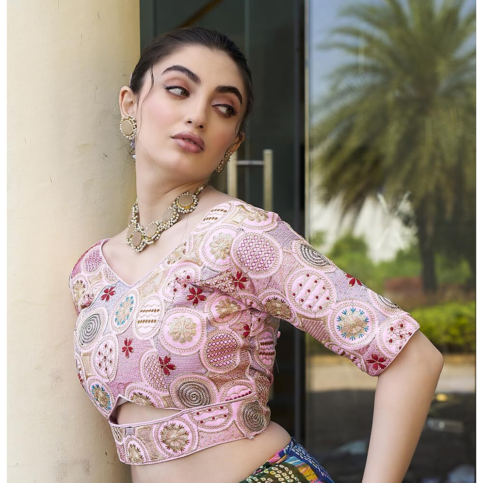 Pujia Mills Women's Blouse Readymade Blouse Embroidery Multi Coding Gold Thread Blouses Handwork Baby Pink Color Readymade Saree Blouse For Women For Saree And Lehenga Choli (A2420 Baby Pink 42)