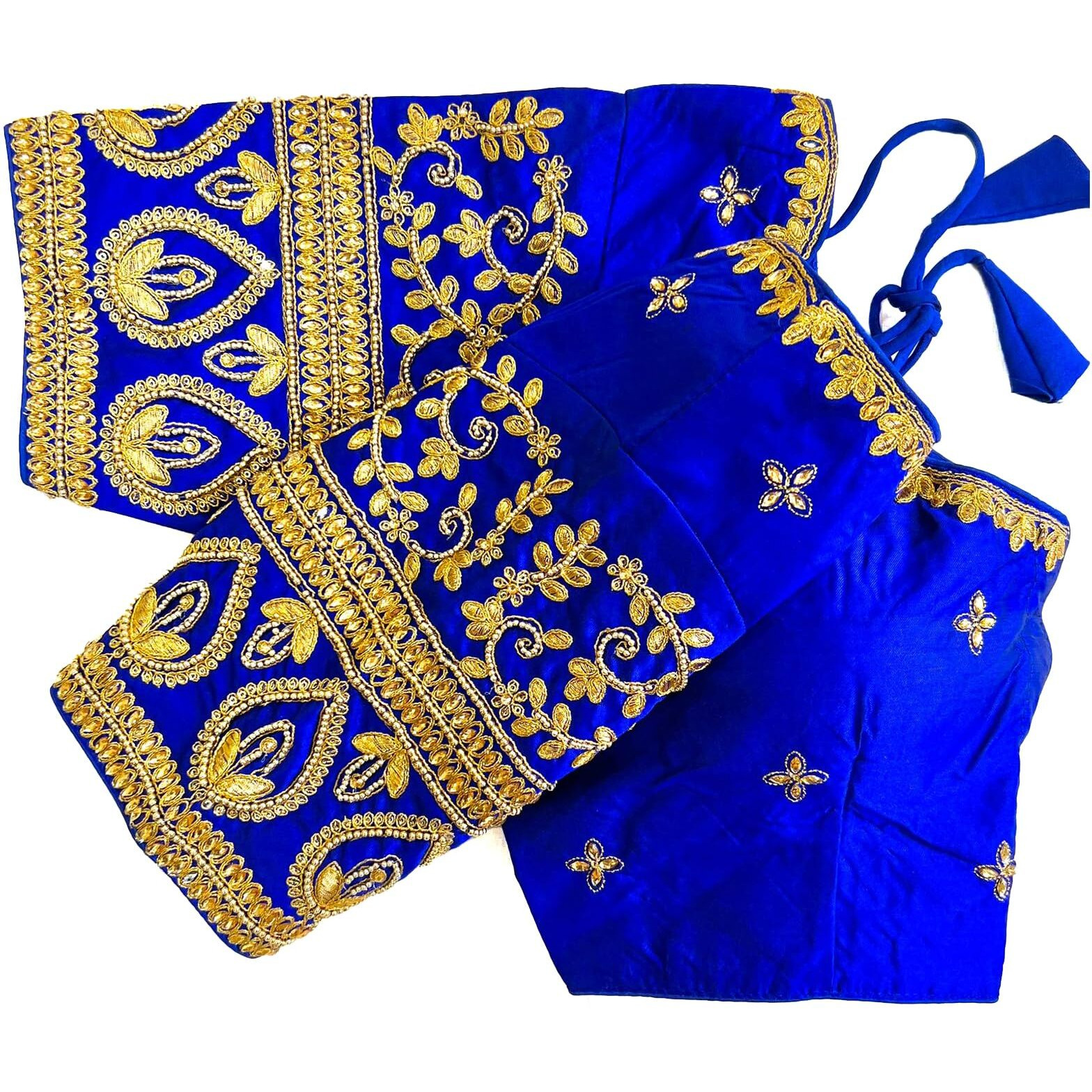 Pujia Mills Women's Zari,Thread Handwork And Khatli Hand Work Readymade Blouse (Madhuri Royal Blue M)