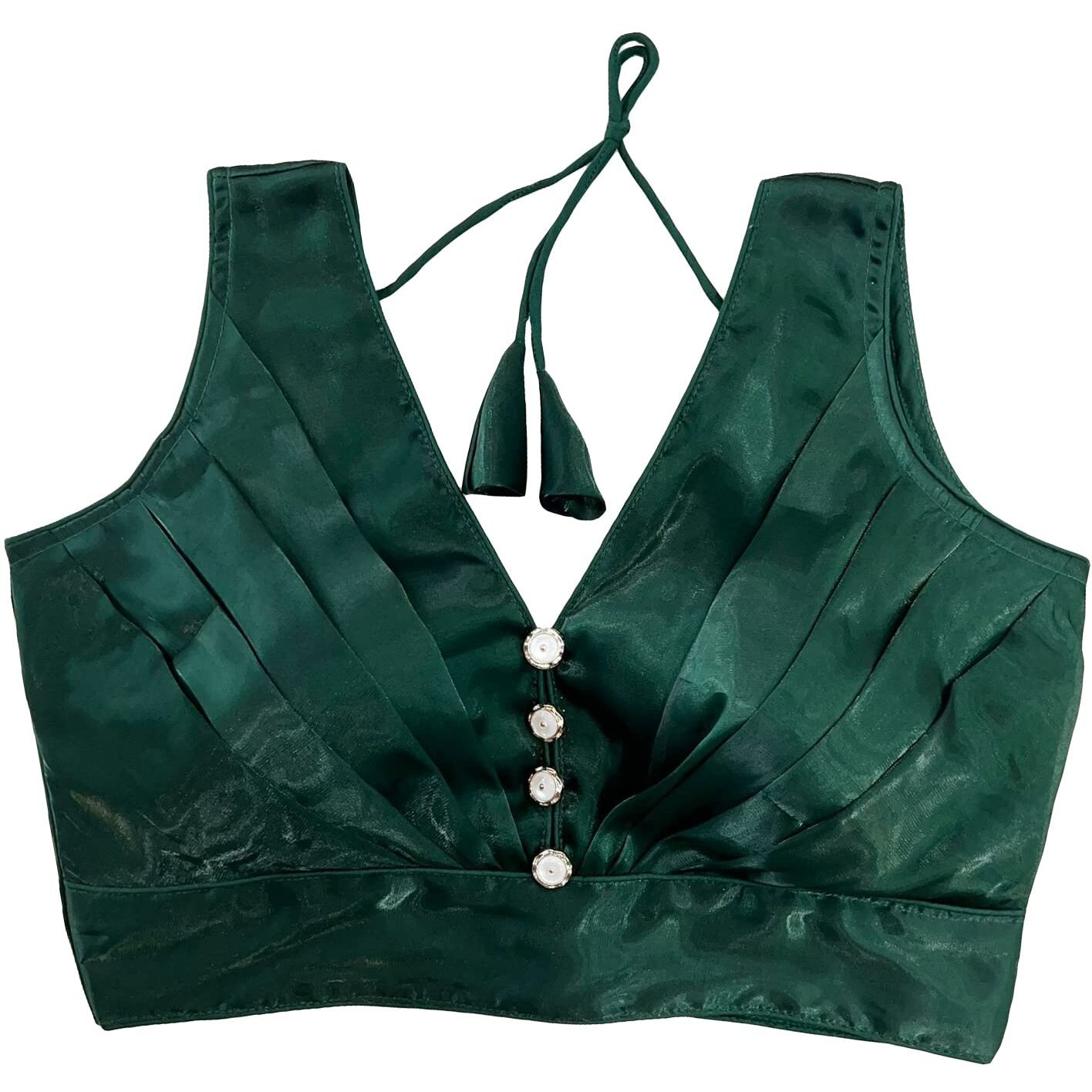 Pujia Mills Women's Rafale Silk Sleeveless Platted V Neck Blouse(Vihas Green 38)