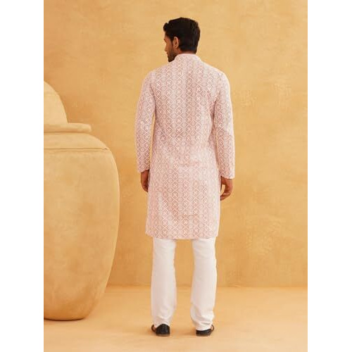Sojanya (Since 1958 Men's Cotton Embroidered With Gold Seqence Pink Color Only Long KurtaSize-42