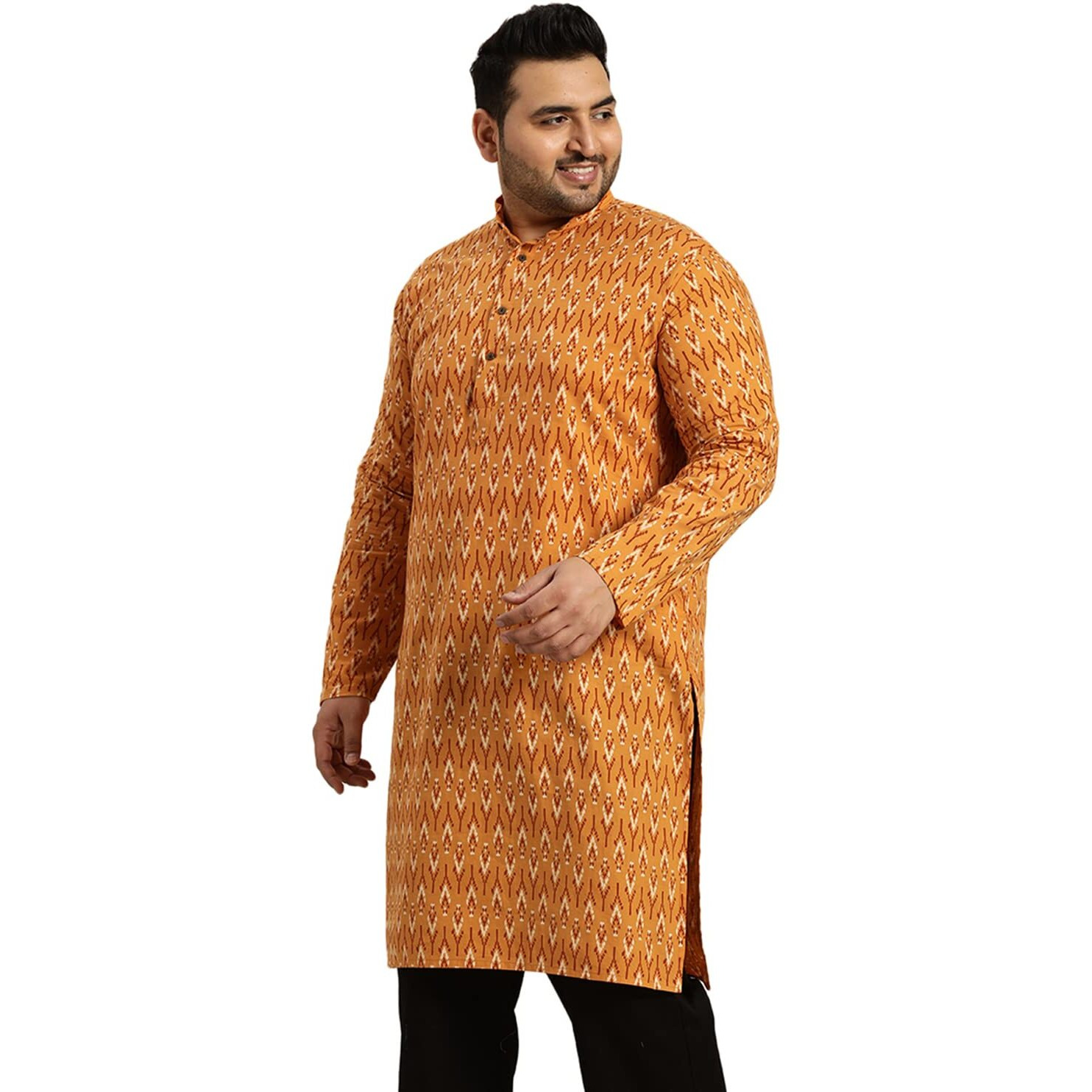 Sojanya Plus (Since 1958) Men's Cotton Mustard And Cream Printed Only Long Kurta