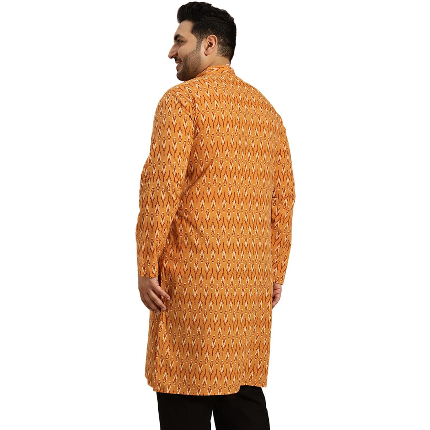 Sojanya Plus (Since 1958) Men's Cotton Mustard And Cream Printed Only Long Kurta