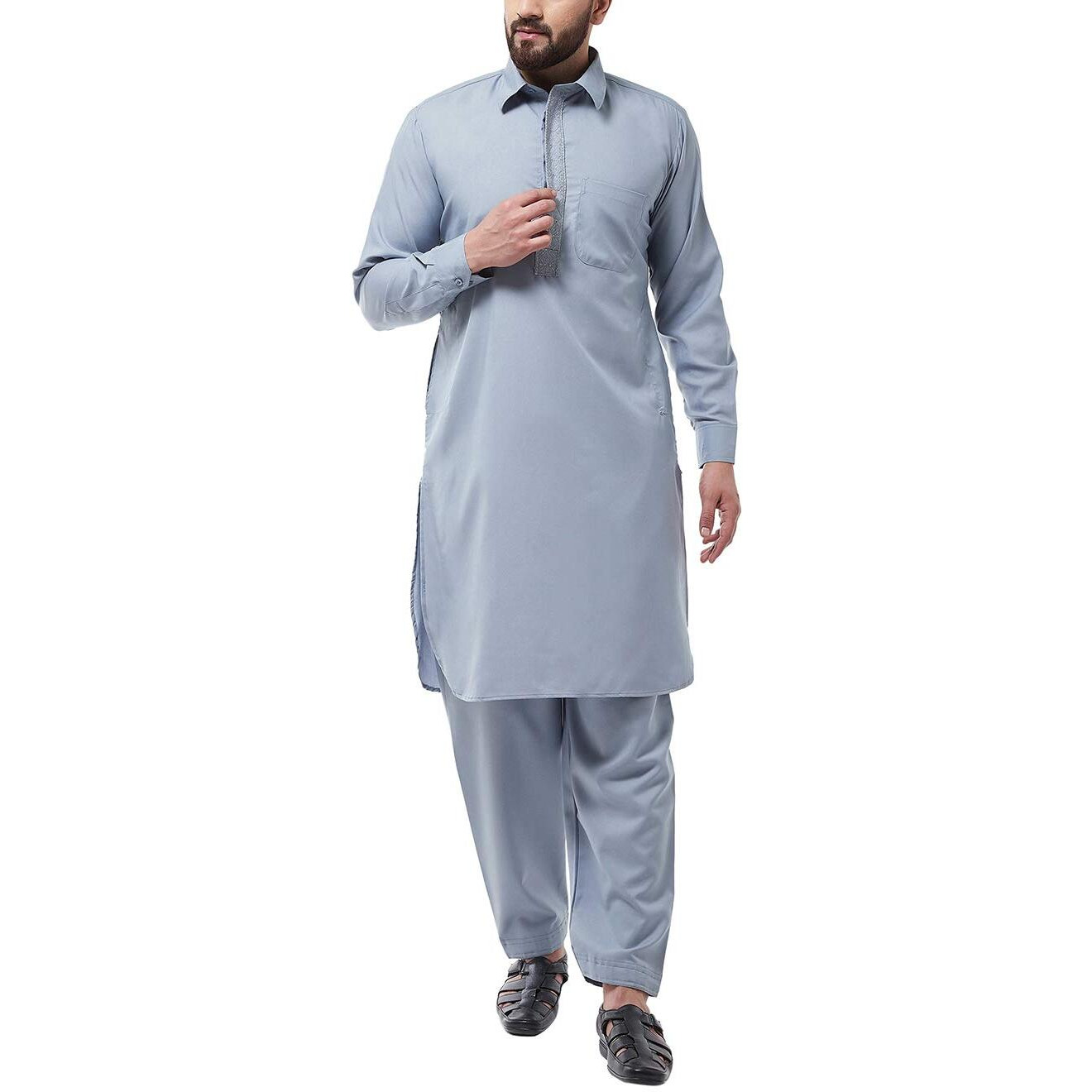 Sojanya (Since 1958 Men's Cotton Blend Grey Pathani Kurta With Salwar Set Size L