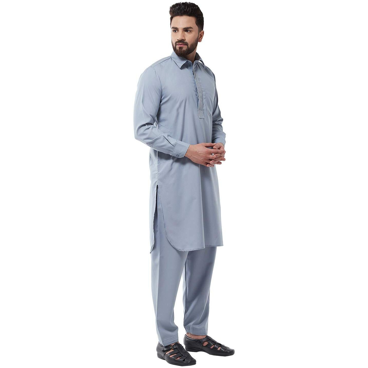 Sojanya (Since 1958 Men's Cotton Blend Grey Pathani Kurta With Salwar Set Size L