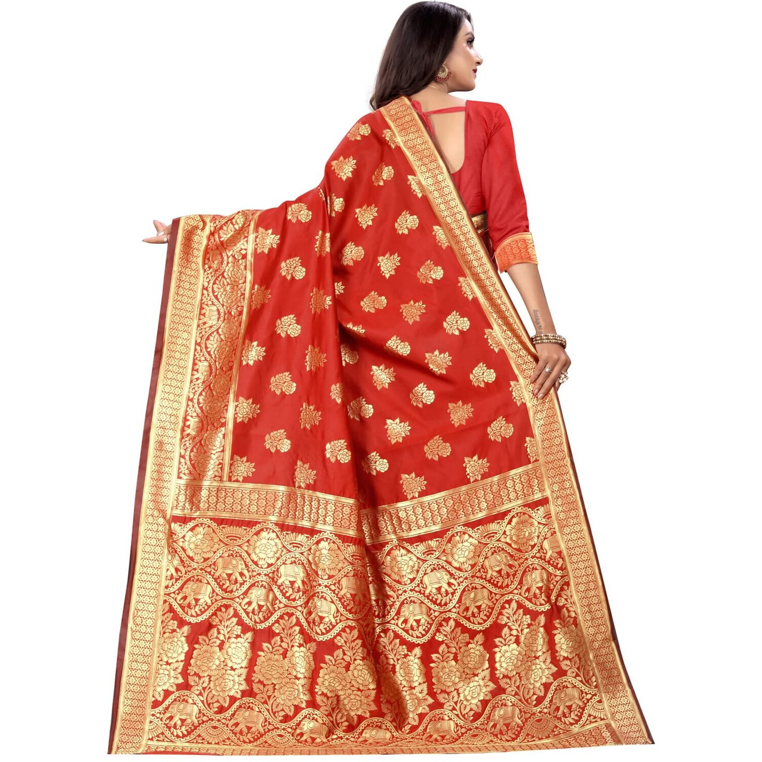 Sugathari Women's Art Silk Red Kanchipuram Saree (San Pari 63 Red)