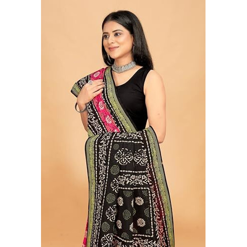 Tamaira Fashion Women's Batik Printed Pure Cotton Mulmul Saree Without Blouse Piece(2505_Pink)