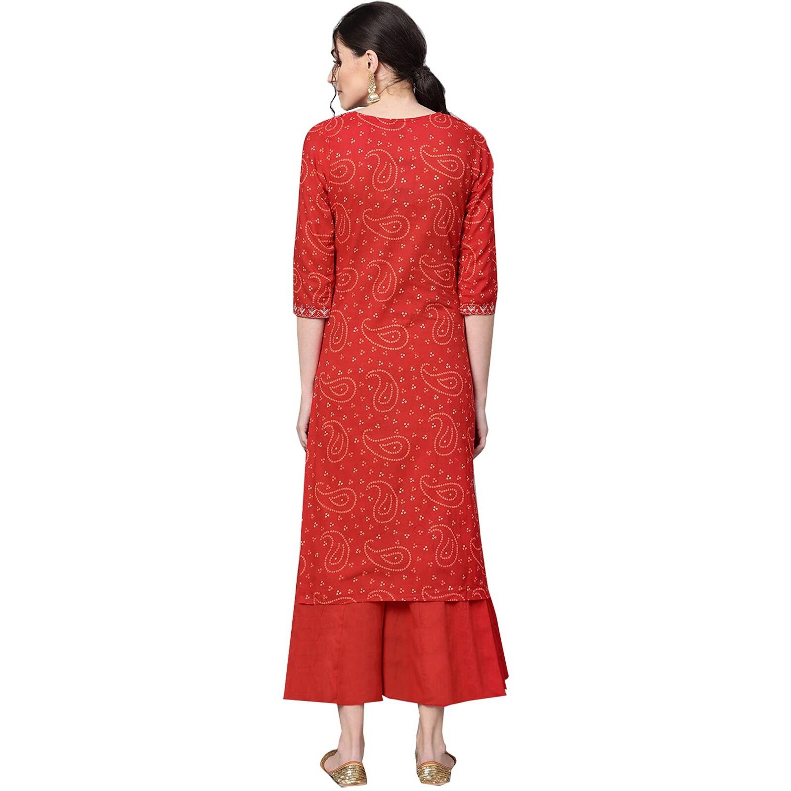 Ishin Women's Cotton Regular Kurta (Kprammp-956_S_Red_Small)