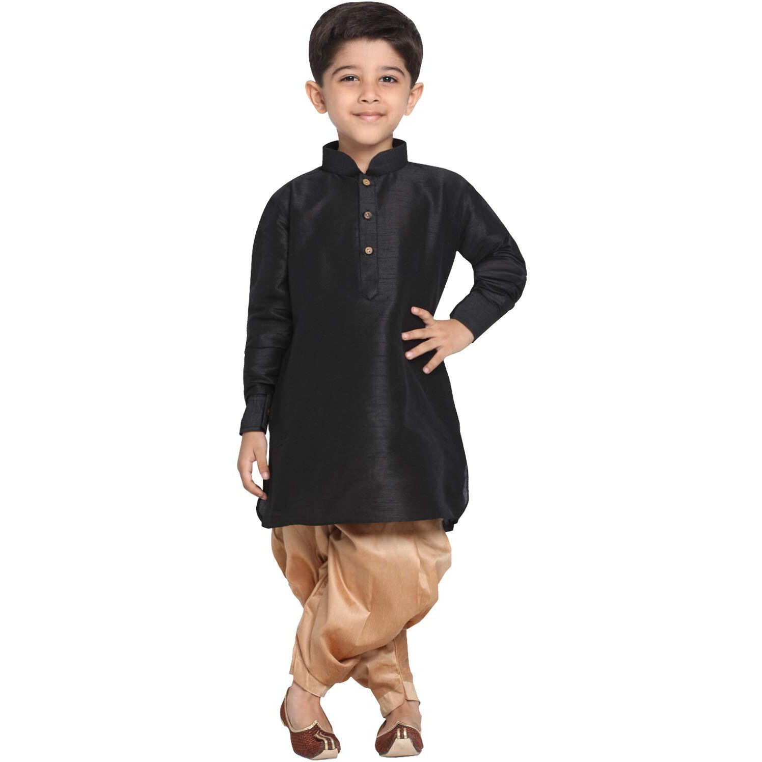 Jbn Creation Boys' Black And Rose Gold Silk Blend Kurta And Dhoti Pant Set (Vasbuk001Blncdrg, For 9-10 Years)