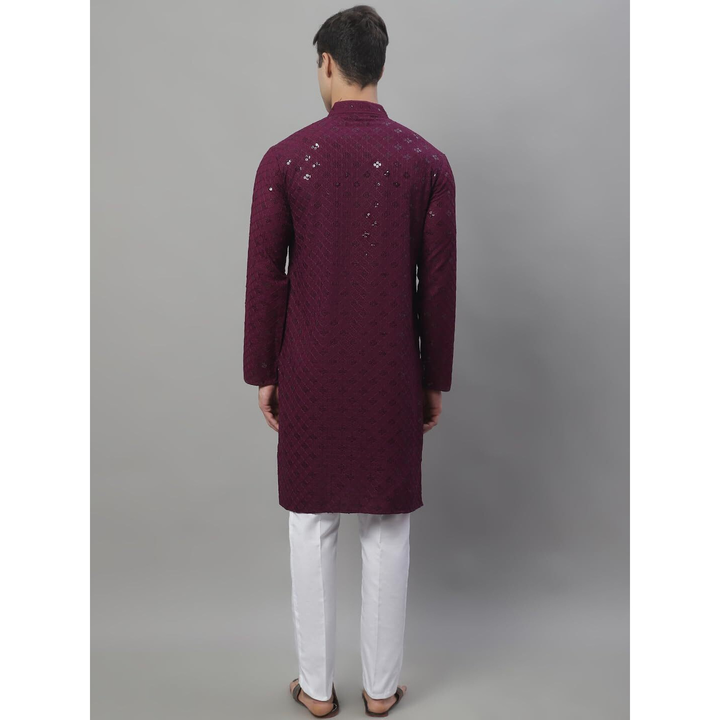 Jompers Men's Chikankari Embroidered And Sequence Kurta With Pyjama (Purple, M)