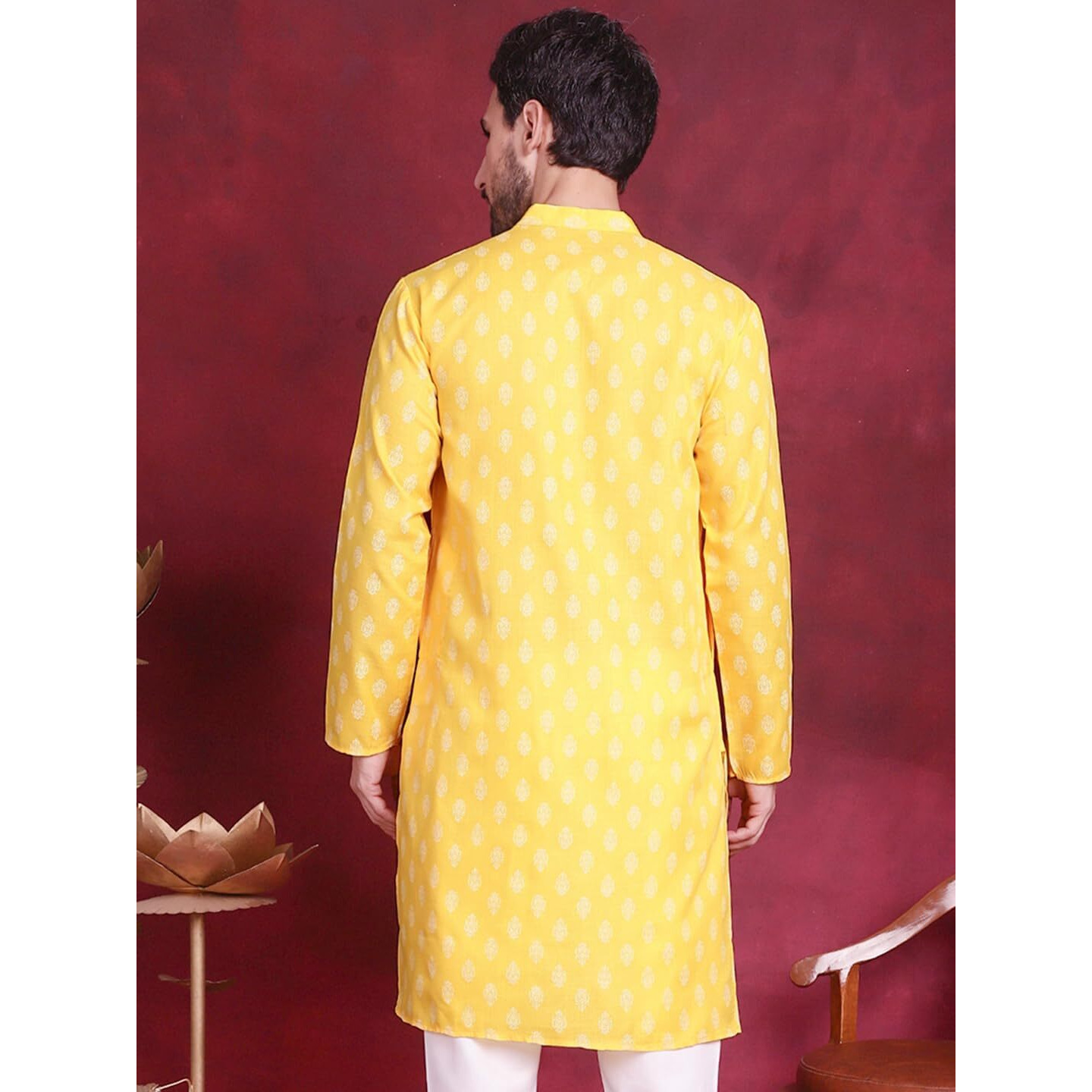 Jompers Lemon Floral Printed Kurtas For Men (Lemon, L)