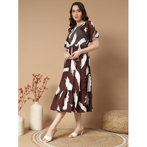 Kzully Women's Crepe A-Line Midi Dress (1001-Brush-Coffee-Xxl_Brown