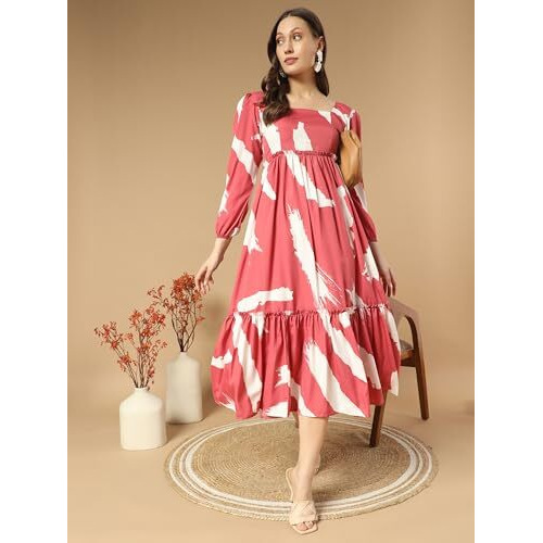 Kzully Women's Crepe A-Line Midi Dress (5001-Brush-Peach-Xl_Pink
