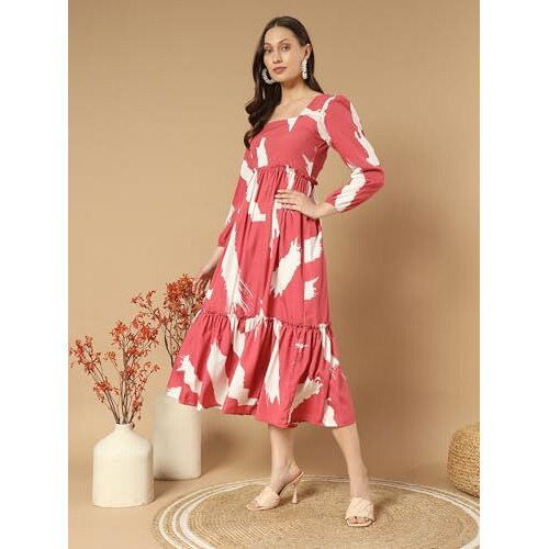 Kzully Women's Crepe A-Line Midi Dress (5001-Brush-Peach-Xl_Pink