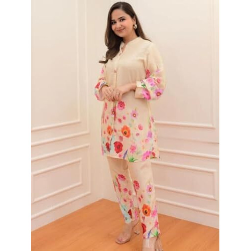 Leriya Fashion-Oslc House Women's Rayon Regular Kurta Set (Lf-W1817&Tr874_Cream_Xl)