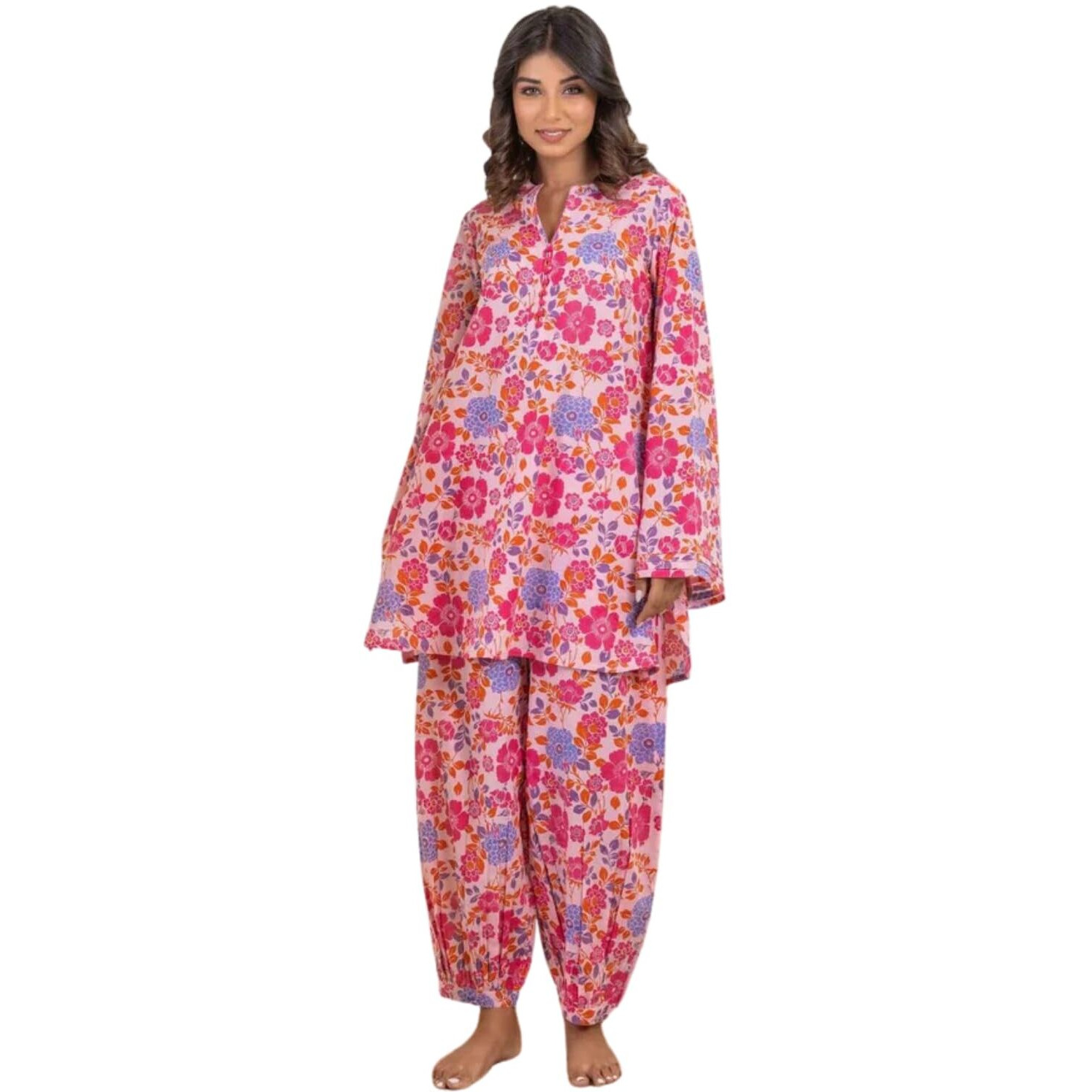 Leriya Fashion Women's Rayon Floral Printed Kurta With Pant Co Ord Set For Women Picnic Vacation For Ladies Full Set Ethnic Indian Casual Festival Fancy Office Wear Kurta Set Lf-W1754&Tr837 Pink