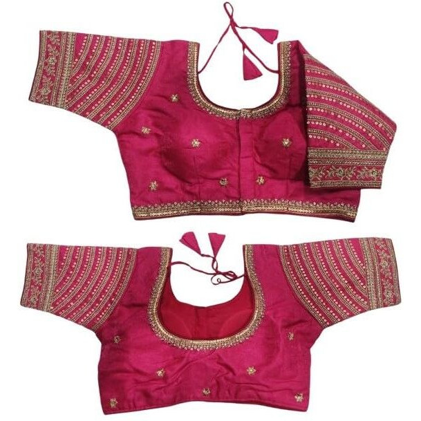 Pujia Mills Women's Blouse Readymade Blouse Embroidery Multi Coding Gold Thread Indian Ethnic Designer Stitched Women's Readymade Saree Blouse For Women For Saree Lehenga Choli (Pink, 36)