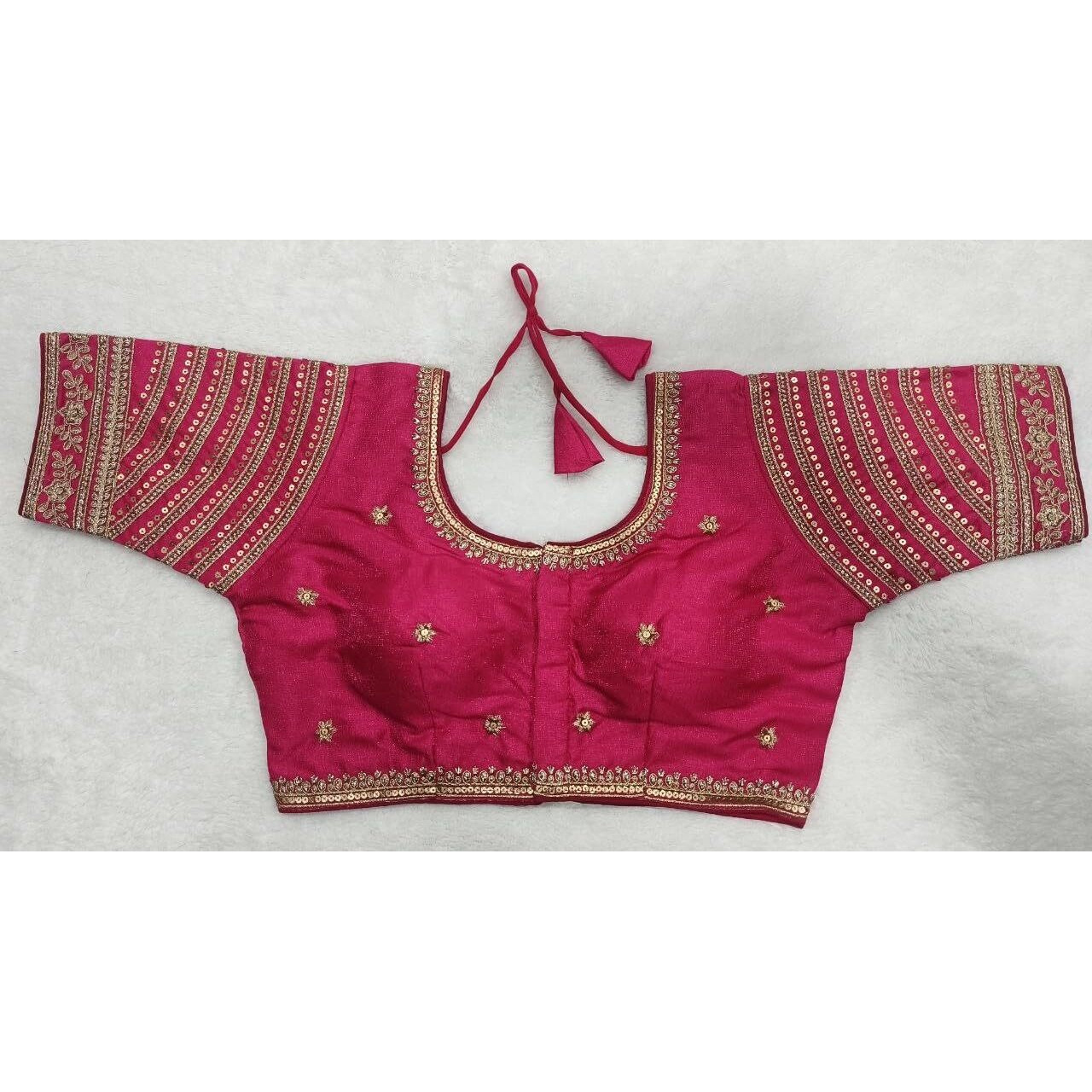 Pujia Mills Women's Blouse Readymade Blouse Embroidery Multi Coding Gold Thread Indian Ethnic Designer Stitched Women's Readymade Saree Blouse For Women For Saree Lehenga Choli (Pink, 36)