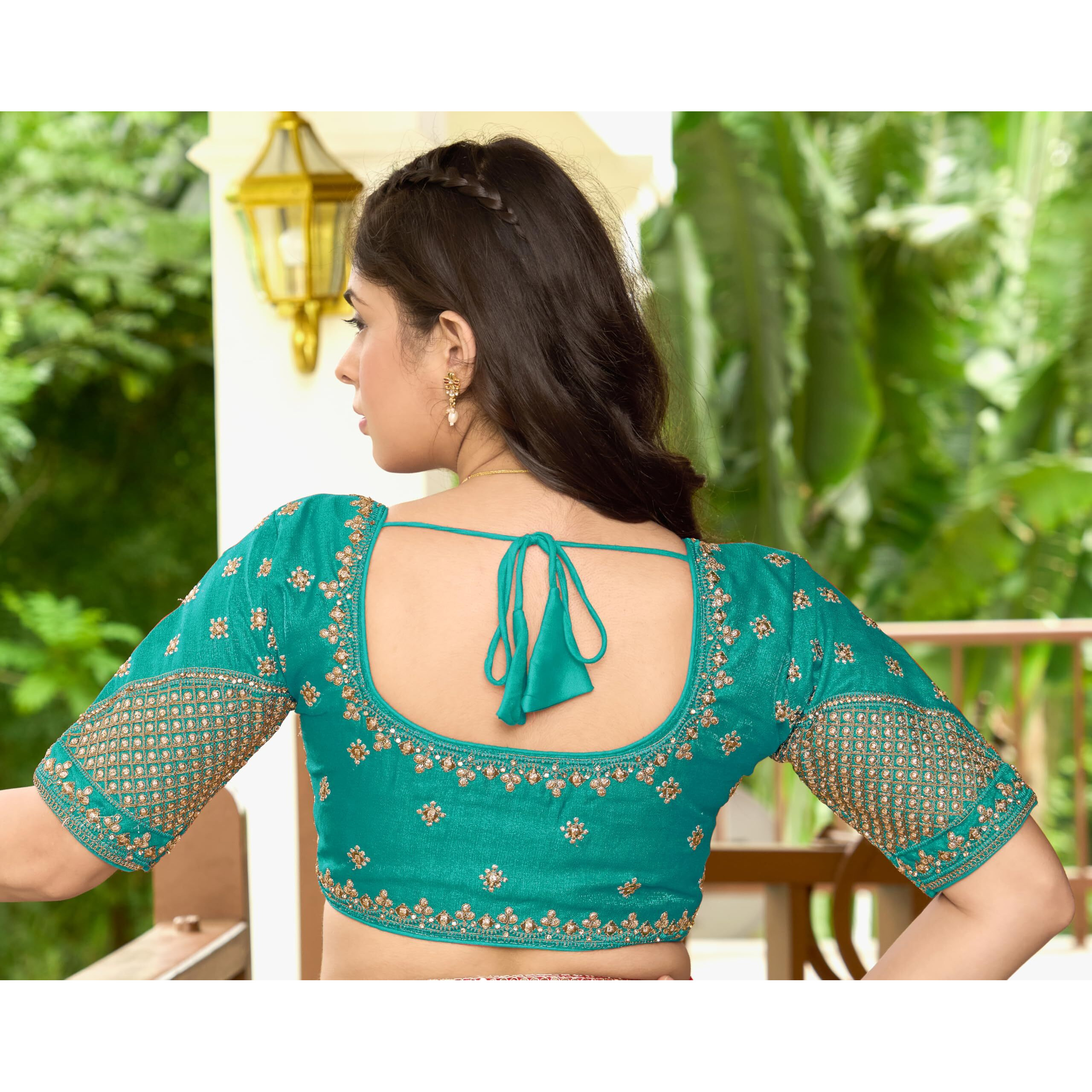 Pujia Mills Women's Readymade Blouse Multi Golden Codding Sequence Embroidery Work Indian Ethnic Designer Stitched Readymade Saree Half Sleeve Rama Blouse For Women For Saree Lehenga Choli