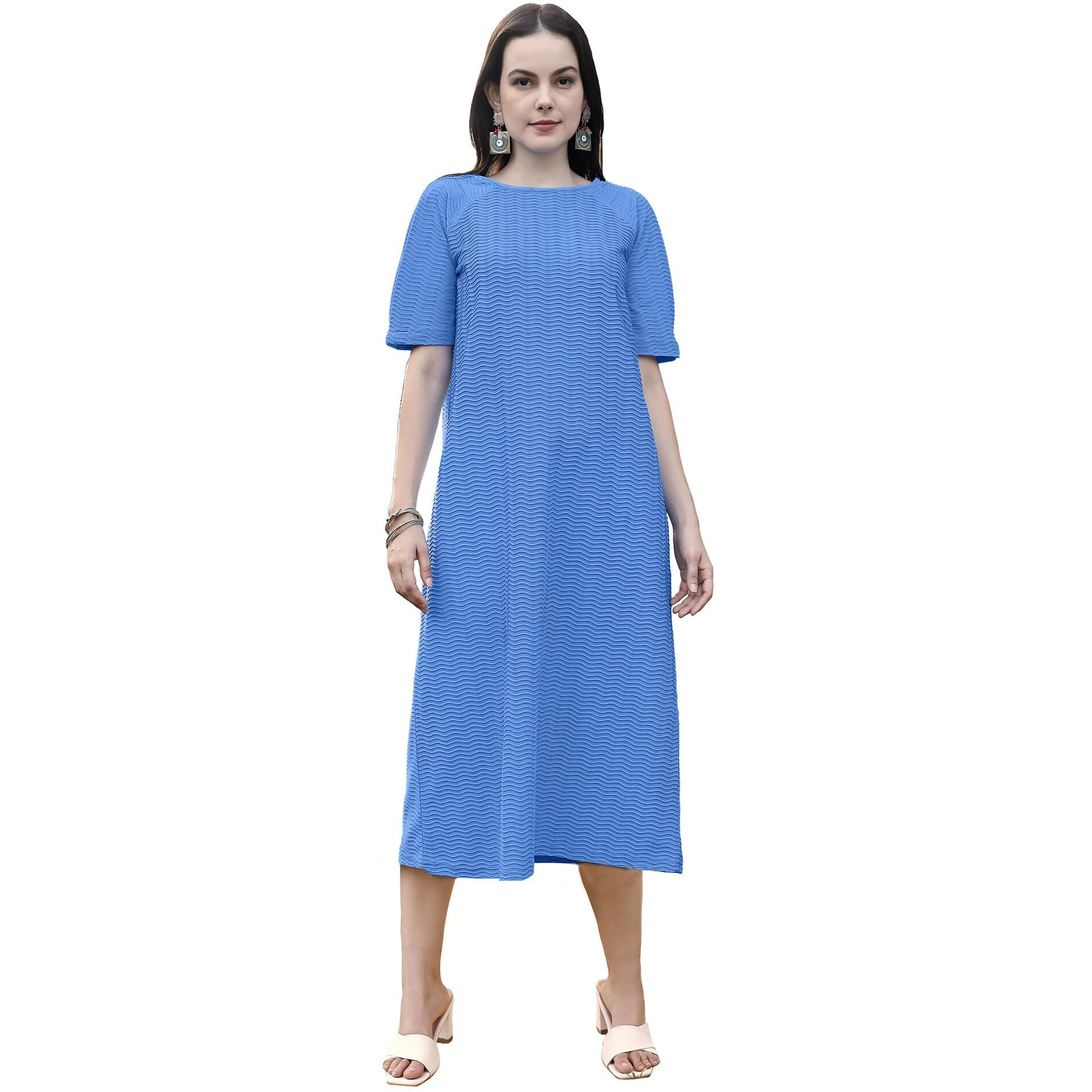 Purvaja Womens A-Line Below Knee Length Dress (Yuvi-011-Blue_Blue_Xx-Large)