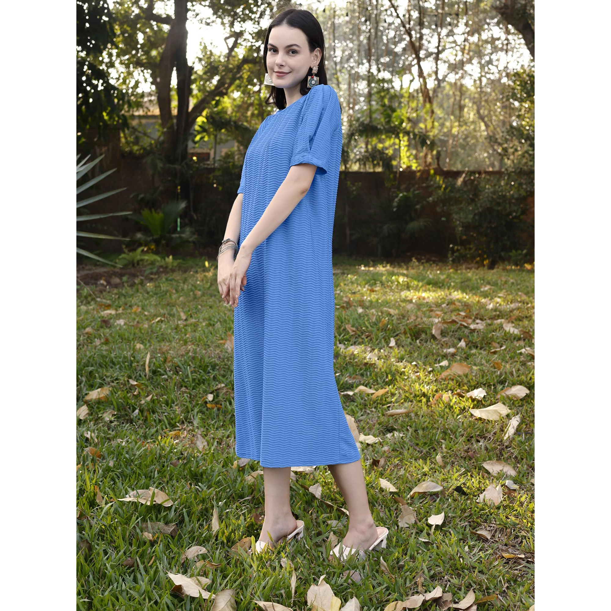 Purvaja Womens A-Line Below Knee Length Dress (Yuvi-011-Blue_Blue_Xx-Large)
