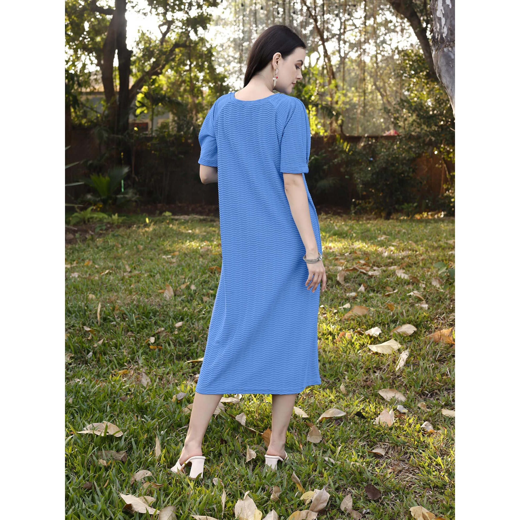 Purvaja Womens A-Line Below Knee Length Dress (Yuvi-011-Blue_Blue_Xx-Large)