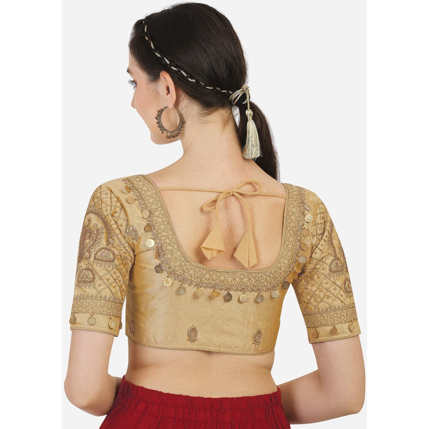 Pujia Mills Women's Phantom Silk Embroidery Maggam Work Readymade Blouse